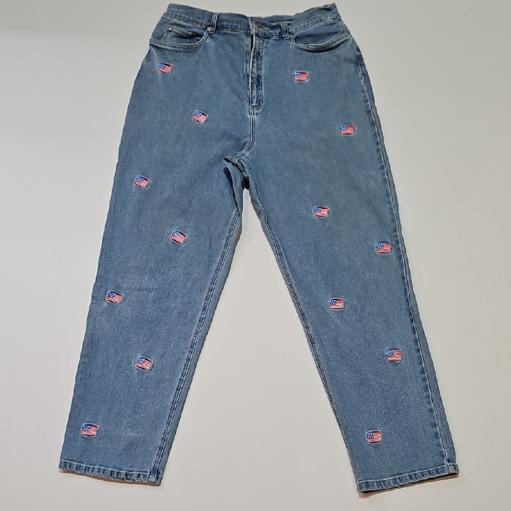Quacker Factory American Flag Embroidered High-Waisted Mom Jeans